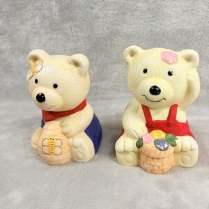 Vintage Teddy Bear‎ Salt & Pepper Shakers Honey Bee, Flowers 3"